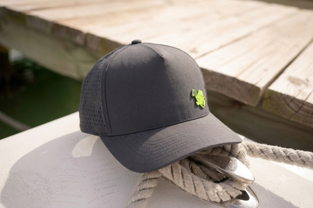 Performance Dry-Fit Black With Green Angler Hat (5-panel)