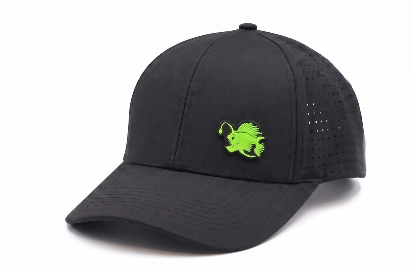 Performance Dry-Fit Black With green Angler Hat (6 panel)