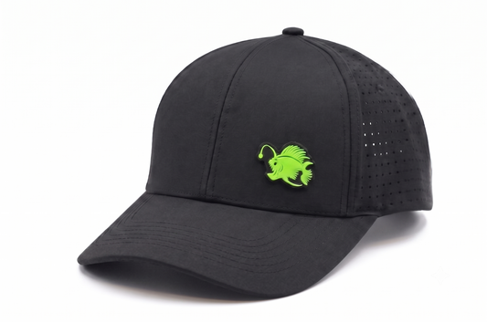 Performance Dry-Fit Black With green Angler Hat (6 panel)