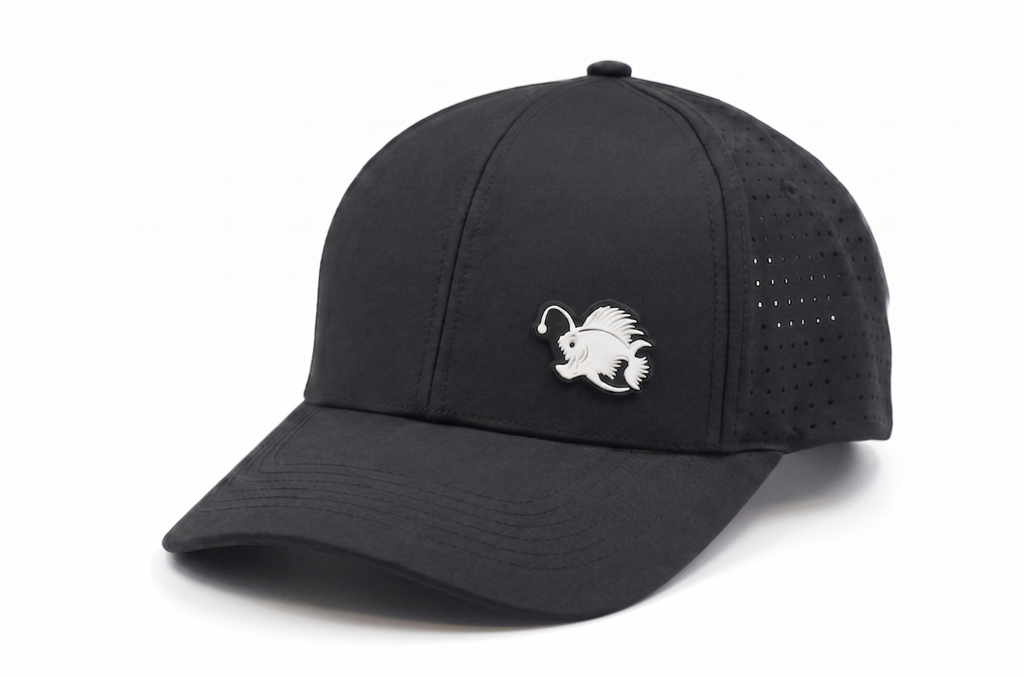 Performance Dry-Fit Black With White Angler Hat (6 panel)