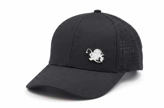 Performance Dry-Fit Black With White Angler Hat (6 panel)