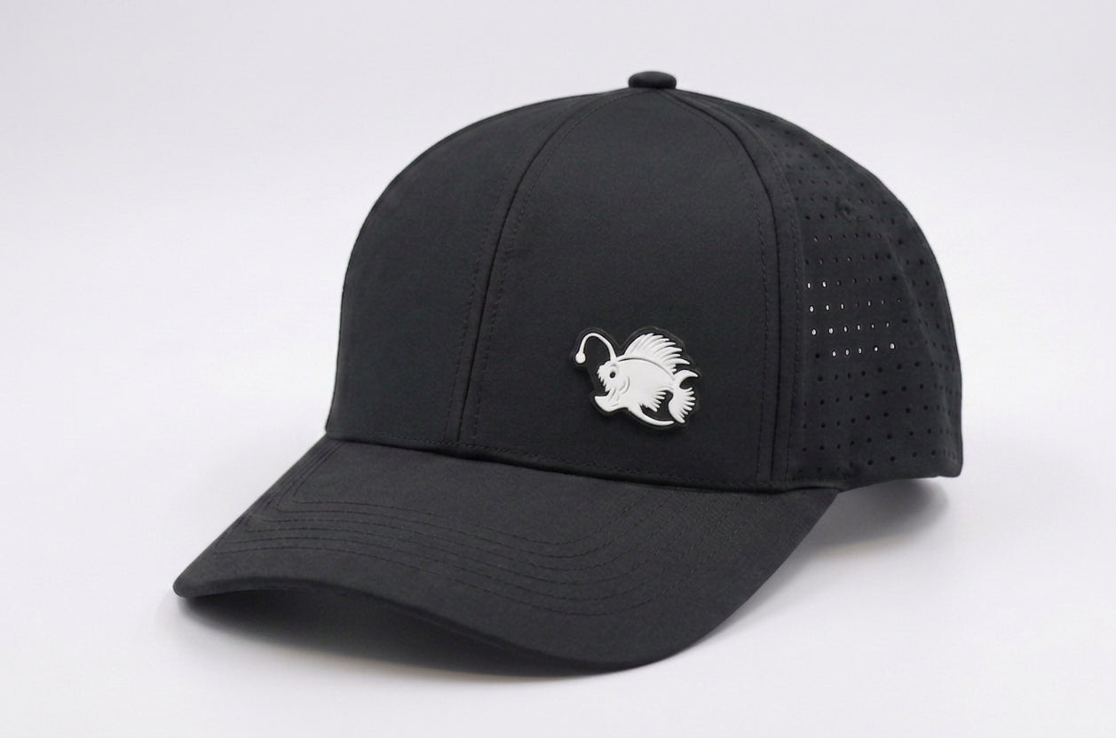 Performance Dry-Fit Black With White Angler Hat (6 panel)