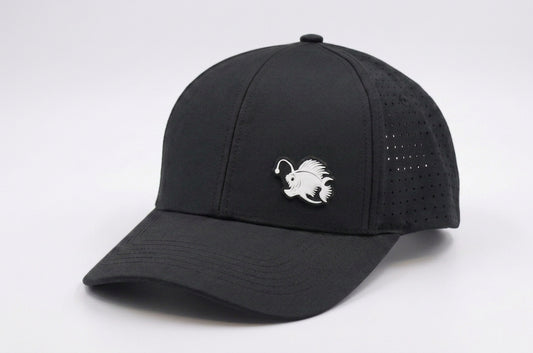 Performance Dry-Fit Black With White Angler Hat (6 panel)