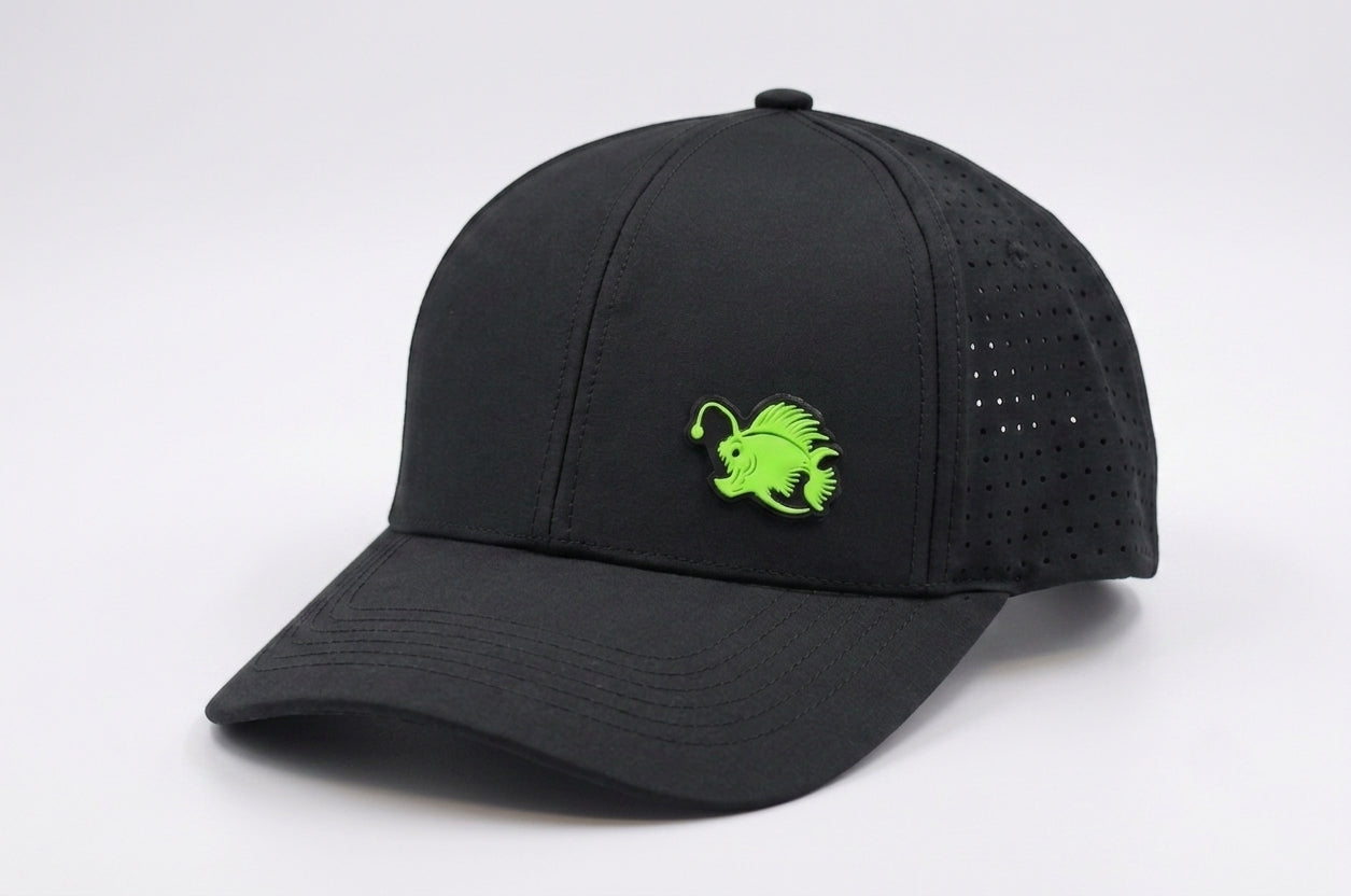 Performance Dry-Fit Black With green Angler Hat (6 panel)