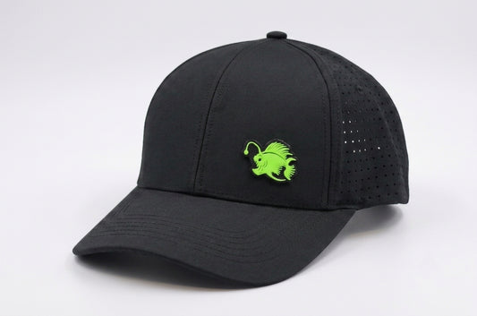 Performance Dry-Fit Black With green Angler Hat (6 panel)