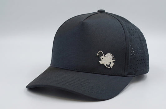 Performance Dry-Fit Black With White Angler Hat (5 panel)