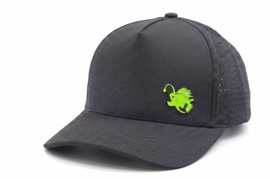 Performance Dry-Fit Black With Green Angler Hat (5-panel)
