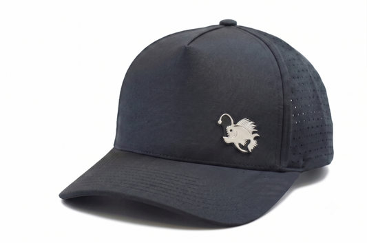 Performance Dry-Fit Black With White Angler Hat (5 panel)