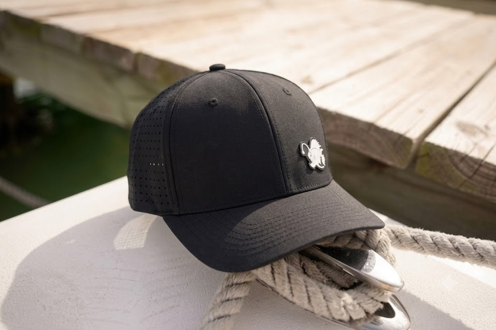 Performance Dry-Fit Black With White Angler Hat (6 panel)